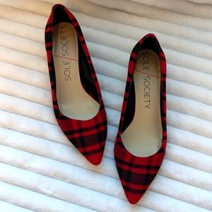 Sole Society Plaid Flannel Kitten Heels Size 8.5